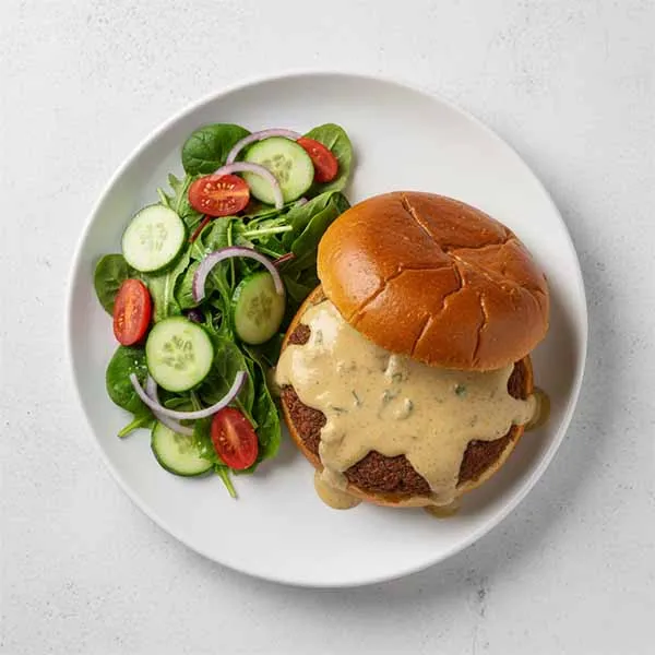 Smashed Beef Kibbeh Sandwich with Cumin Tahina & House Salad